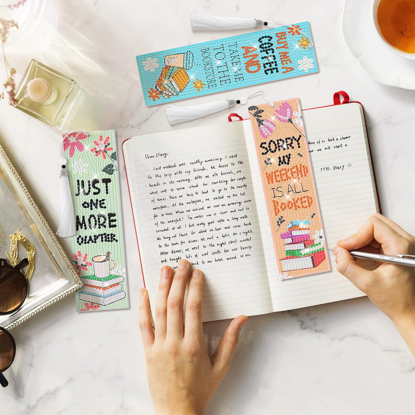 8 Pieces Christian Bible Verse Diamond Art Bookmarks 5d Christian Beaded Bookmark Acrylic Tassel Bookmark for DIY Making Beginners Kids Adults Arts Craft Supplies (Book Lovers)