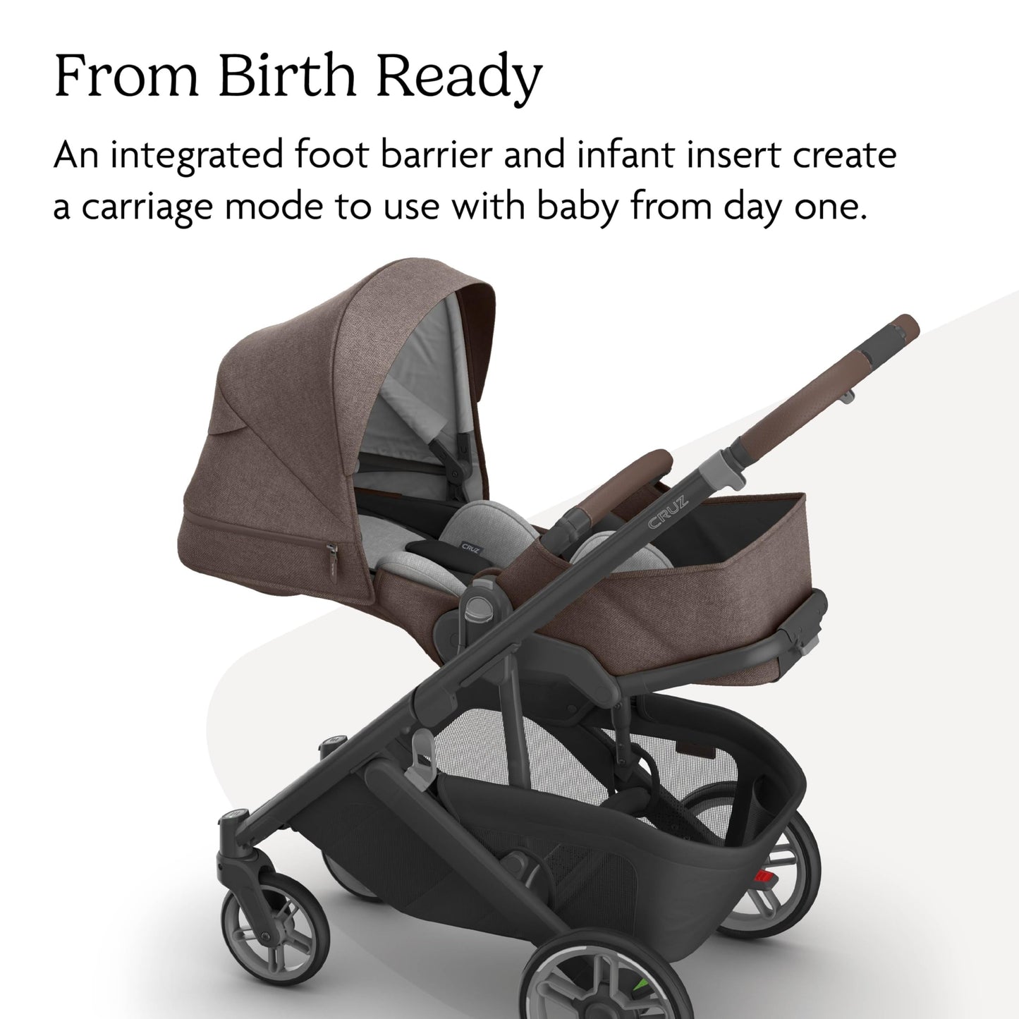 UPPAbaby Cruz V3 Stroller - from Birth + Car Seat Compatible - Full-Size, Reversible Seat - Infant Insert, Bug and Rain Shields Included - Owen (Mocha Mélange/Carbon Frame/Chestnut Leather)
