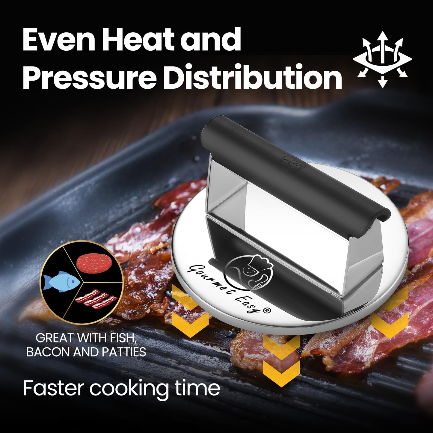 Smash Burger Press Stainless Steel, Burger Smasher for Griddle w/Heat Resistant Handle, Hamburger Press, Dishwasher Safe Grill Press for Griddle, Meat Press & Griddle Press for Flat Top Grill Cooking