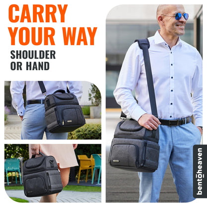 Bentoheaven Lunch Bag for Men and Women - Premium Materials, Extra Large Capacity (24 Cans) Double Deck - Leakproof Insulated Soft Large Adult Lunch Cooler Bag for Work, Travel (15L,Gray)