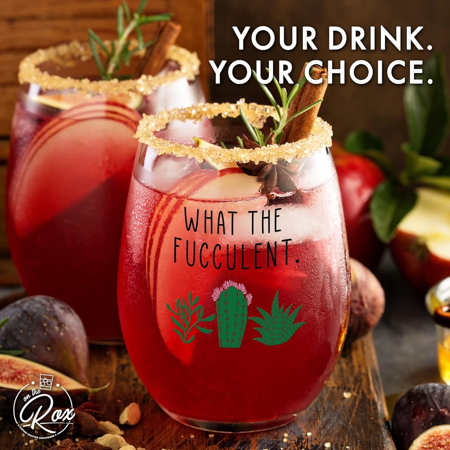 Funny Wine Glass Gift, 17 Oz Stemless Wine Glass (What The Fucculent)