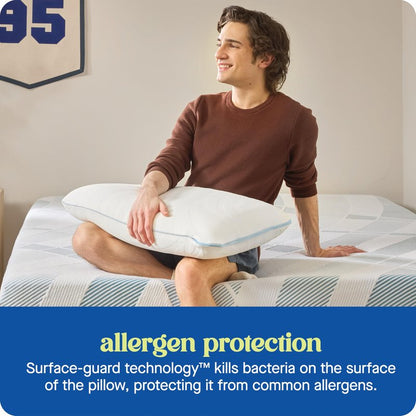Sealy Dreamlife Queen Size Memory Foam Cooling Pillow with Surface Guard Technology, Removable Machine-Washable Cover, 1 Year Limited Warranty, White (2 Pack)