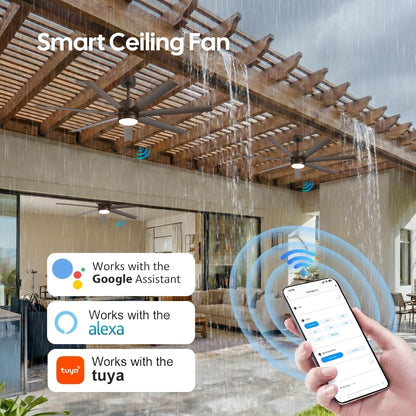 56 Inch Outdoor Smart Ceiling Fan with Lights, IP65 Wet-Rated All-Weather Waterproof Fan, Alexa/App/Remote Control, 7 UV-Proof Blades, High CFM Quiet DC Motor for Patio, Porch, Gazebo & Commercial