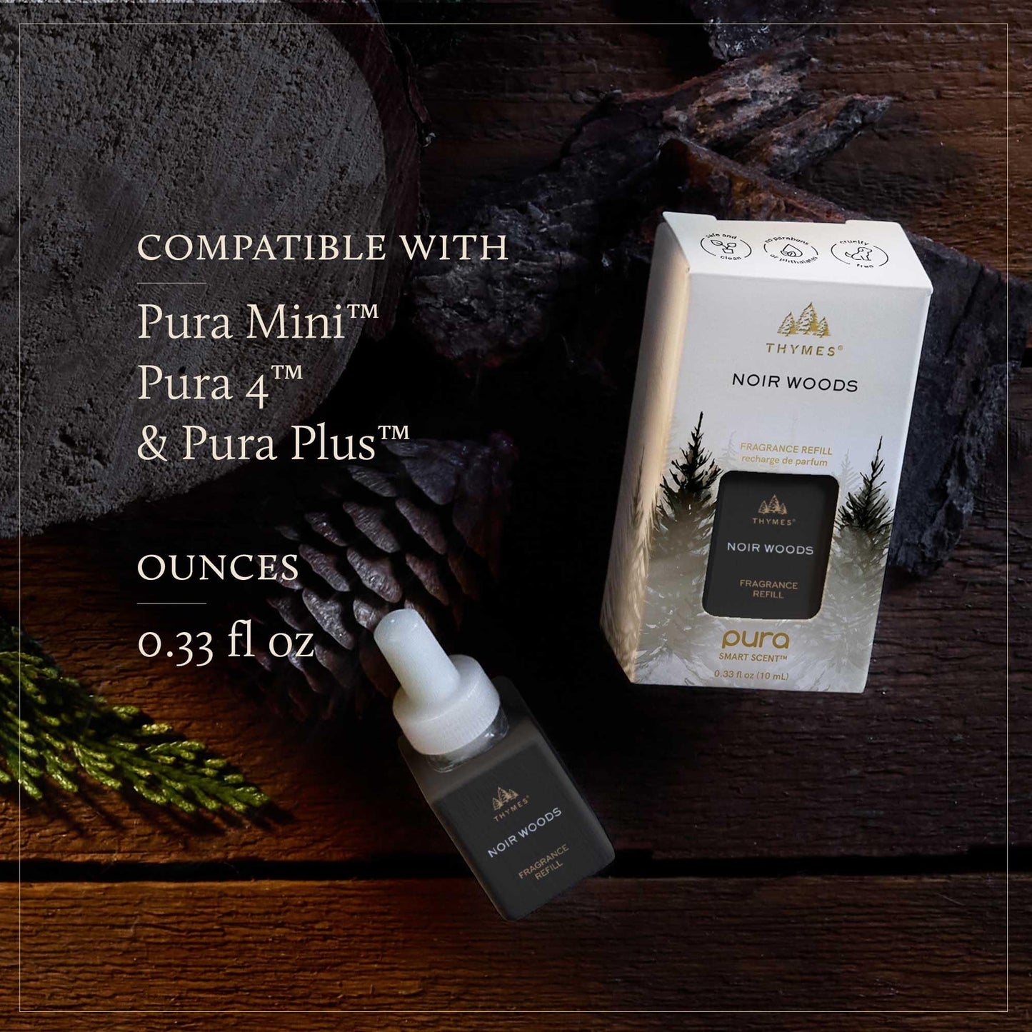 Thymes Pura Refills – 2 Pack of Oil Diffuser Scents – Long-Lasting Pura Diffuser Refills – Premium Home Fragrance – Notes Siberian Fir Needles, Cedarwood & Sandalwood (Frasier Fir, Pack of 2)