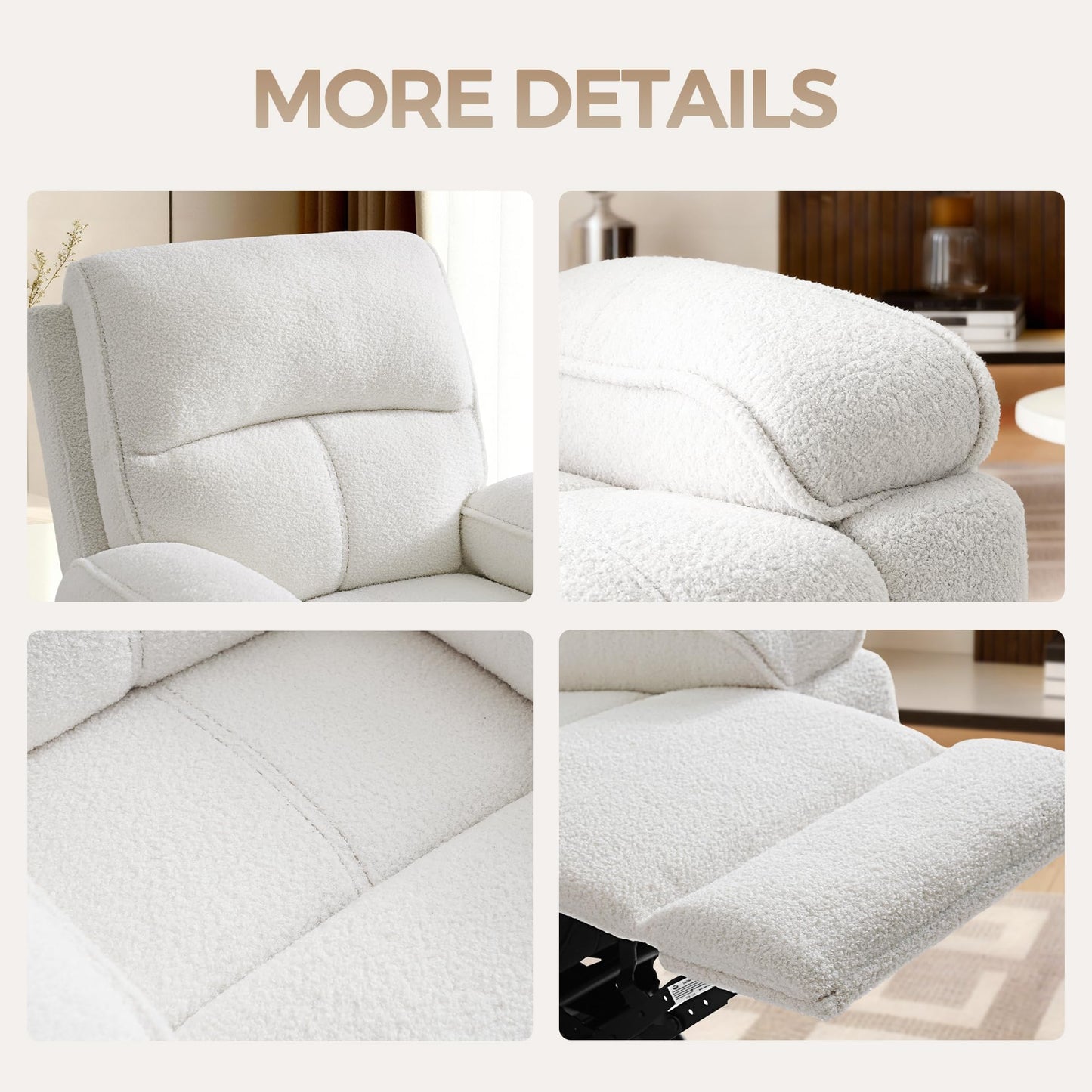 YuuYee Teddy Fleece 360° Swivel Rocker Recliner Nursery Rocking Chairs with Phone Holder Manual Gilder Recliner Chair with Wide Foot Rest for Living Room and Baby Room