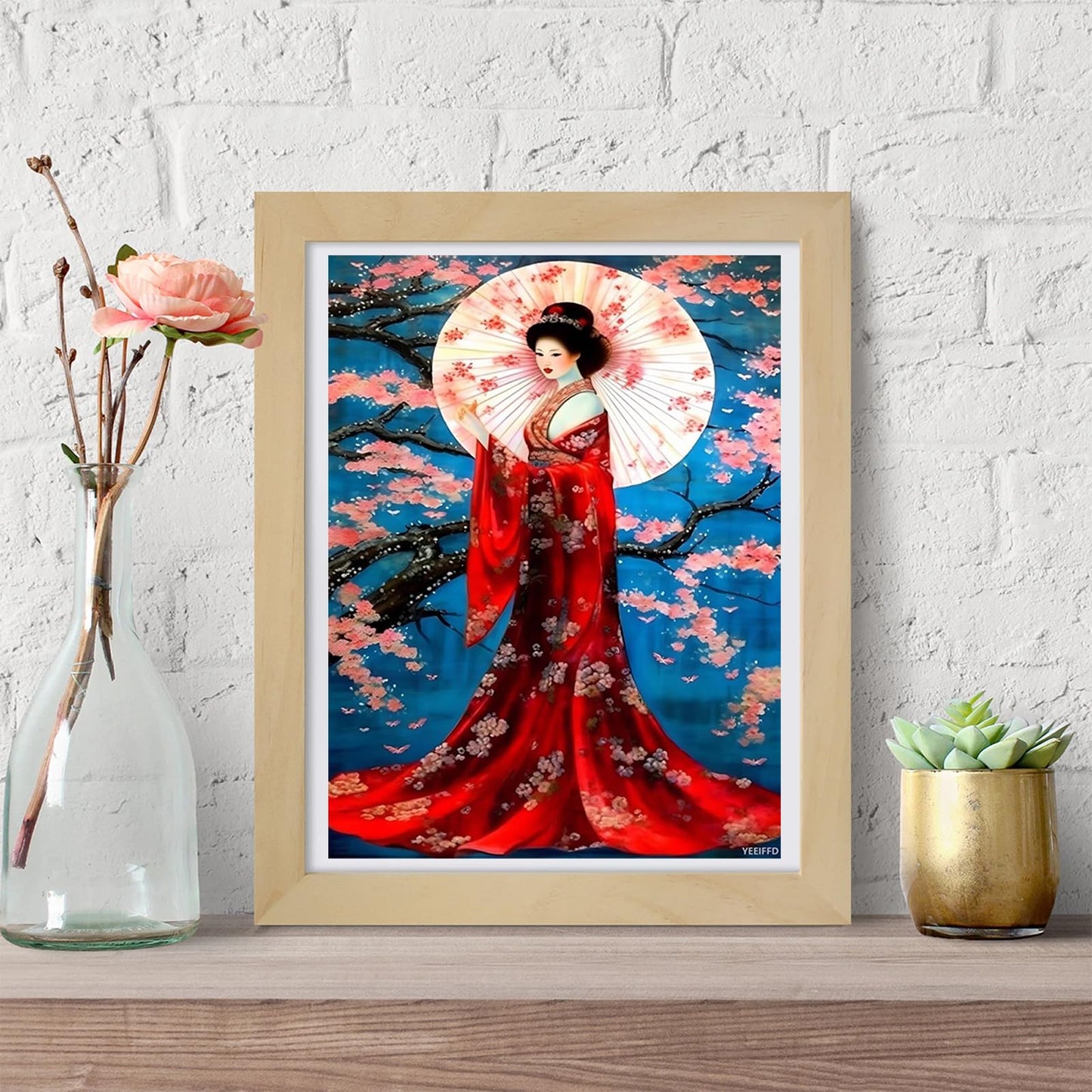 YEEIFFD 5D Japanese Diamond Painting Kits for Adults, Geisha DIY Full Drill Crystal Arts and Crafts, Gem Art Paints Home Wall Decor Gifts 12x16 Inch