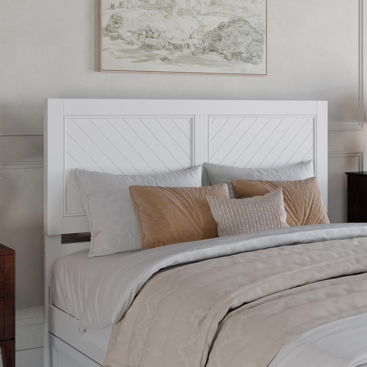 AFI, Clayton Queen Platform Bed with Panel Footboard & Storage Drawers, White
