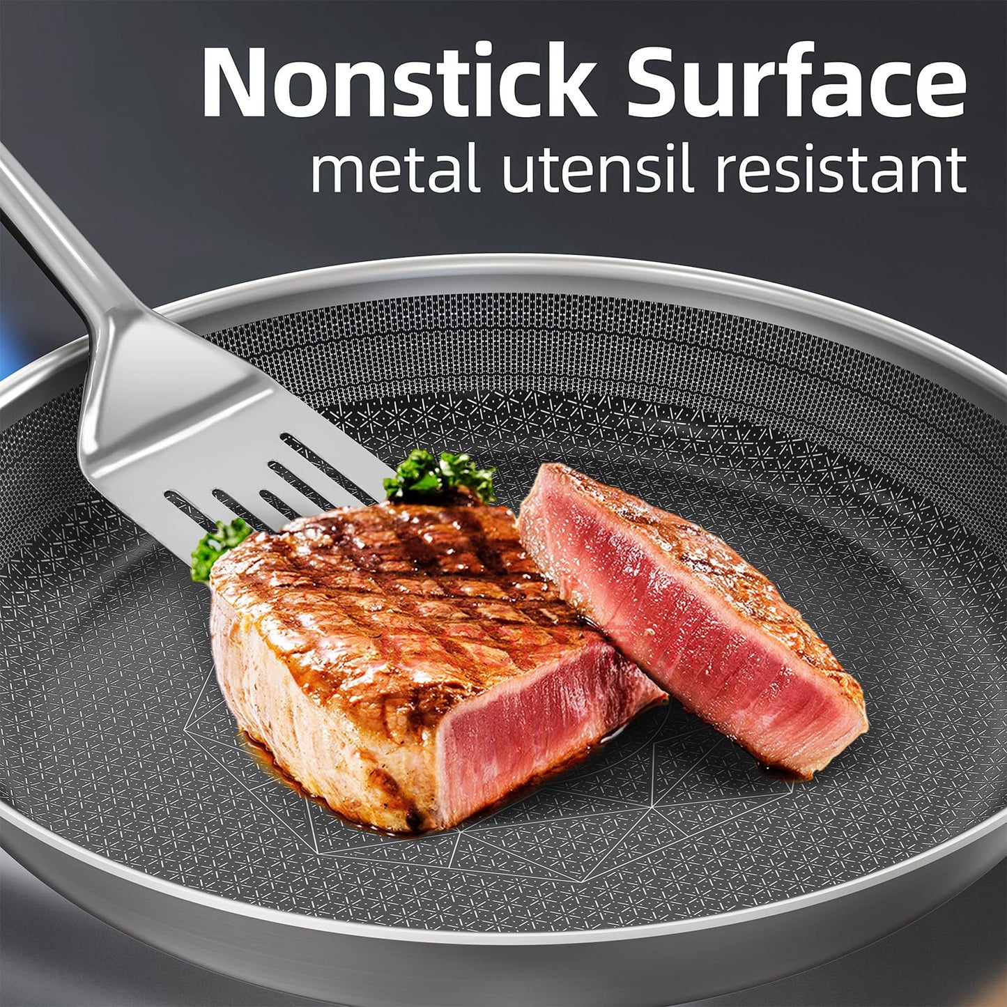 COOKER KING Stainless Steel Pans Set of 3 (8+10+12 Inch), Nonstick Frying Pans, Induction Pan Set, Chef's Pan, Skillets Dishwasher & Oven Safe, Stay-Cool Handles, Compatible with All Cooktops
