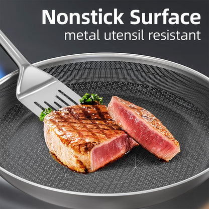 COOKER KING Stainless Steel Pans Set of 3 (8+10+12 Inch), Nonstick Frying Pans, Induction Pan Set, Chef's Pan, Skillets Dishwasher & Oven Safe, Stay-Cool Handles, Compatible with All Cooktops