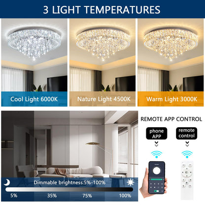 dolria 23.6" Modern Crystal Chandeliers LED Dimmable Flush Mount Ceiling Chandeliers for Living Room Entrance Foyer Bedroom Silver
