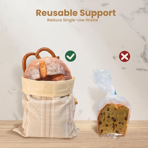 JACYAO'S Beeswax Bread Bags for Sourdough (2 Pack), Sourdough Bread Bags with Removable Beeswax Lining, Cute Cleaning Sponge and Friendly Guide for Beginner, Food Storage Container for Sourdough