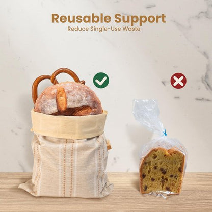 JACYAO'S Beeswax Bread Bags for Sourdough (2 Pack), Sourdough Bread Bags with Removable Beeswax Lining, Cute Cleaning Sponge and Friendly Guide for Beginner, Food Storage Container for Sourdough