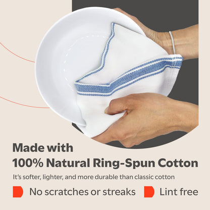Zeppoli Classic Dish Towels - 15 Pack - 14" by 25" - 100% Cotton Kitchen Towels - Reusable Bulk Cleaning Cloths - Blue Hand Towels - Super Absorbent - Machine Washable