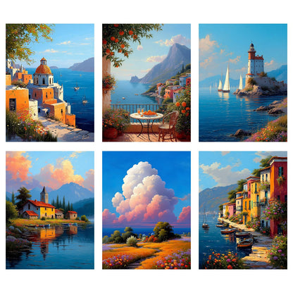 Leatrice 6 Pack Landscape Diamond Painting Kits for Adults 5D Diamond Art Kits Gem Art Full Drill Round Diamond Dots for Beginners Women DIY Home Wall Decor 11.8x15.7 Inches