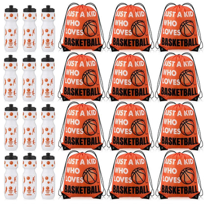 Talltalk 24 Pcs Basketball Party Favors Pack Basketball Bags and Water Bottle Set Drawstring Bags Bulk Gift Goodie Treat Bag 24oz Water Bottle Cup Team Gifts Accessories