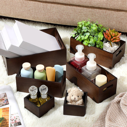 Yetene Set of 6 Wood Storage Boxes with Handles Wooden Nesting Crates Rustic Farmhouse Storage Container for DIY Crafts Party Home Table Decoration Display(Brown)