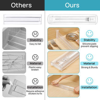 Vtopmart 8 Pack Shallow Drawer Dividers, 2.36" High 12.5"-20.8" Adjustable Expandable Kitchen Drawer Organizer, Clear Plastic Organizer Separators for Flatware, Utensil, Cutlery, Underwear, Clothes