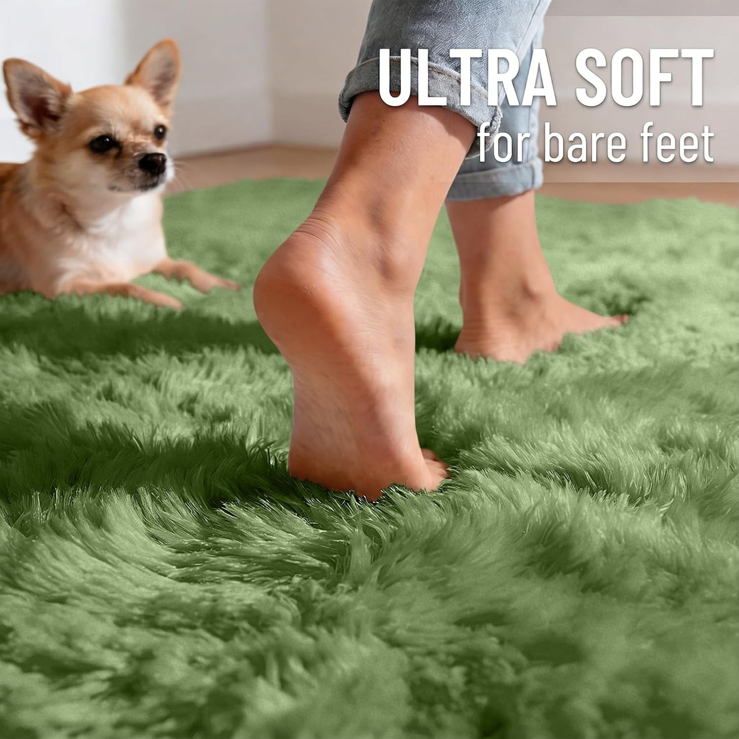 OLANLY Runner Rugs - Soft Fluffy Machine Washable 2x5 for Hallway & Bedroom | Green Indoor Carpet