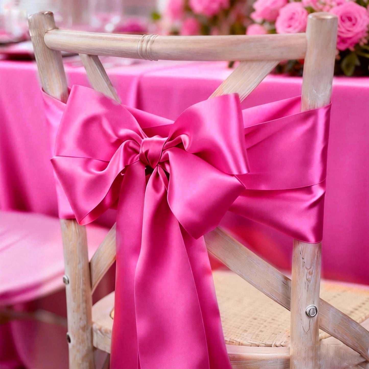 LaRibbons Hot Pink Satin Ribbon 4 Inch x 10 Yards Continuous Hot Pink Ribbon for Chair Sashes, Garland, Gift Wrapping, Christmas Decor, Craft Project