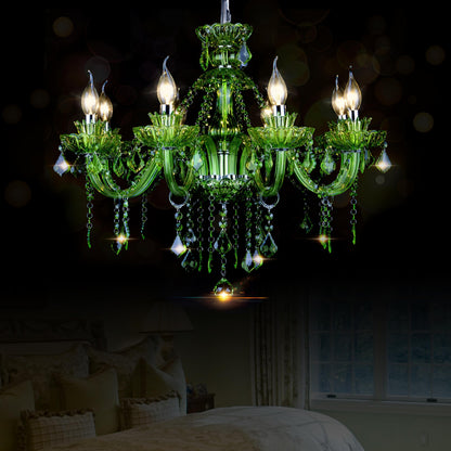 Bagood 8 Lights Green K9 Crystal Candle Chandeliers Lighting Modern Pendant Lights Candle Chandelier Lighting for Dining Living Room Bedroom Entry Elegant Decoration E12 Base, H22.8 x W27.2 Inch