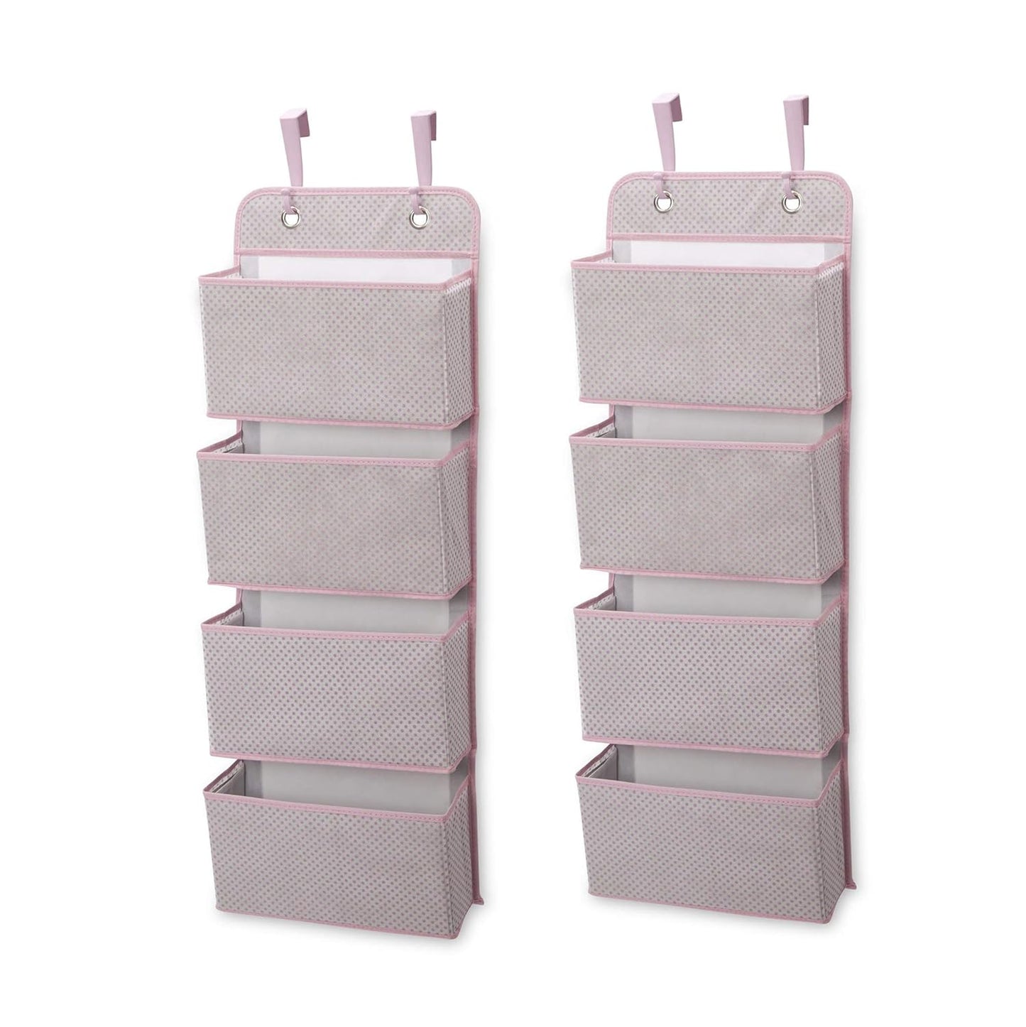 Delta Children 4 Pocket Over The Door Hanging Organizer, 2 Pack, Easy Storage Solution, Pink