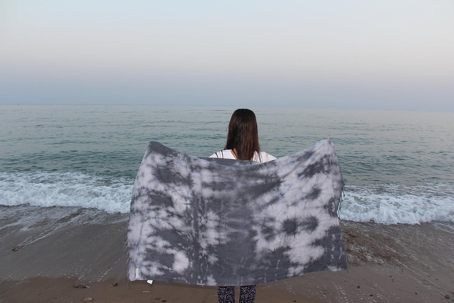 Bersuse 100% Cotton Trinidad Tie Dye Turkish Towel - 37x70 Inches, Black Grey