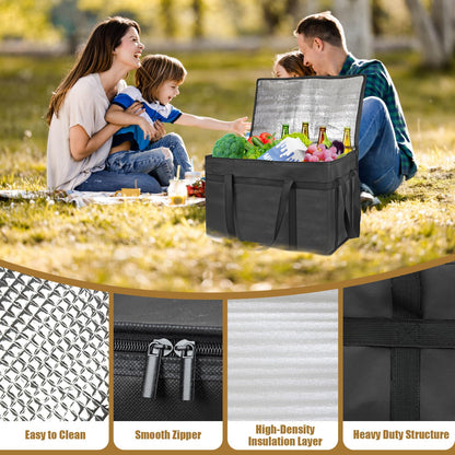 PEASUG Insulated Bags for Food Delivery, XXXL Pizza Delivery Bags, Large Capacity Cooler Bag Keep Food Warm for Grocery Shopping and Catering, Foldable, Heavy-Duty (Black)