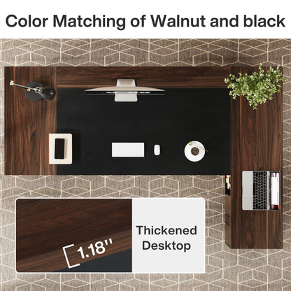 Tribesigns 78" L-Shaped Executive Desk, Large Office Desk with Drawers and File Cabinet, Modern Business Furniture for Home Office (Walnut & Black)
