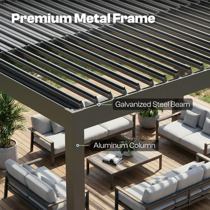 Patio Kingdom 10' x 13' Louvered Pergola Outdoor Aluminum Pergola Kit with Adjustable Roof, All-Weather Metal Gazebo with Drainage System for Patio, Deck, Garden and Backyard Shade, Gray