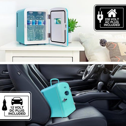 Koolatron Retro Mini Fridge 4 Liter Green Portable Refrigerator for Bedroom Office Dorm Skincare Table Top Beverage Cooler Travel Bottle Warmer Kimchi Fridge Car Outdoor Patio 6 Can Capacity
