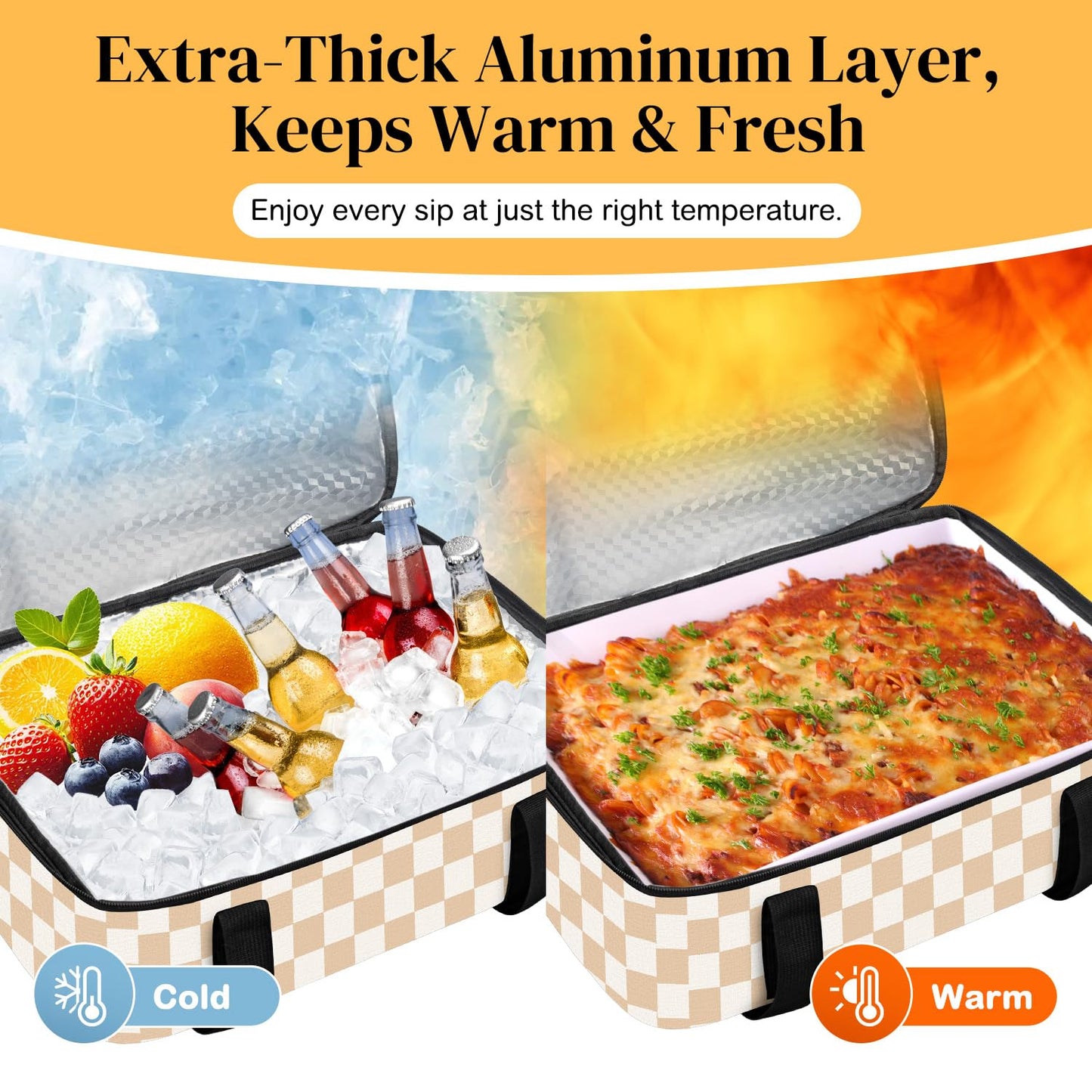 Coobiiya Insulated Casserole Carrier,Lasagna Lugger Tote Keeps Food Hot or Cold,Thermal Lunch Bag Warmer & Cooler Carrier Bag,Portable Tote Bag Fits 9" x 13" Baking Dish for Picnic and Cookout