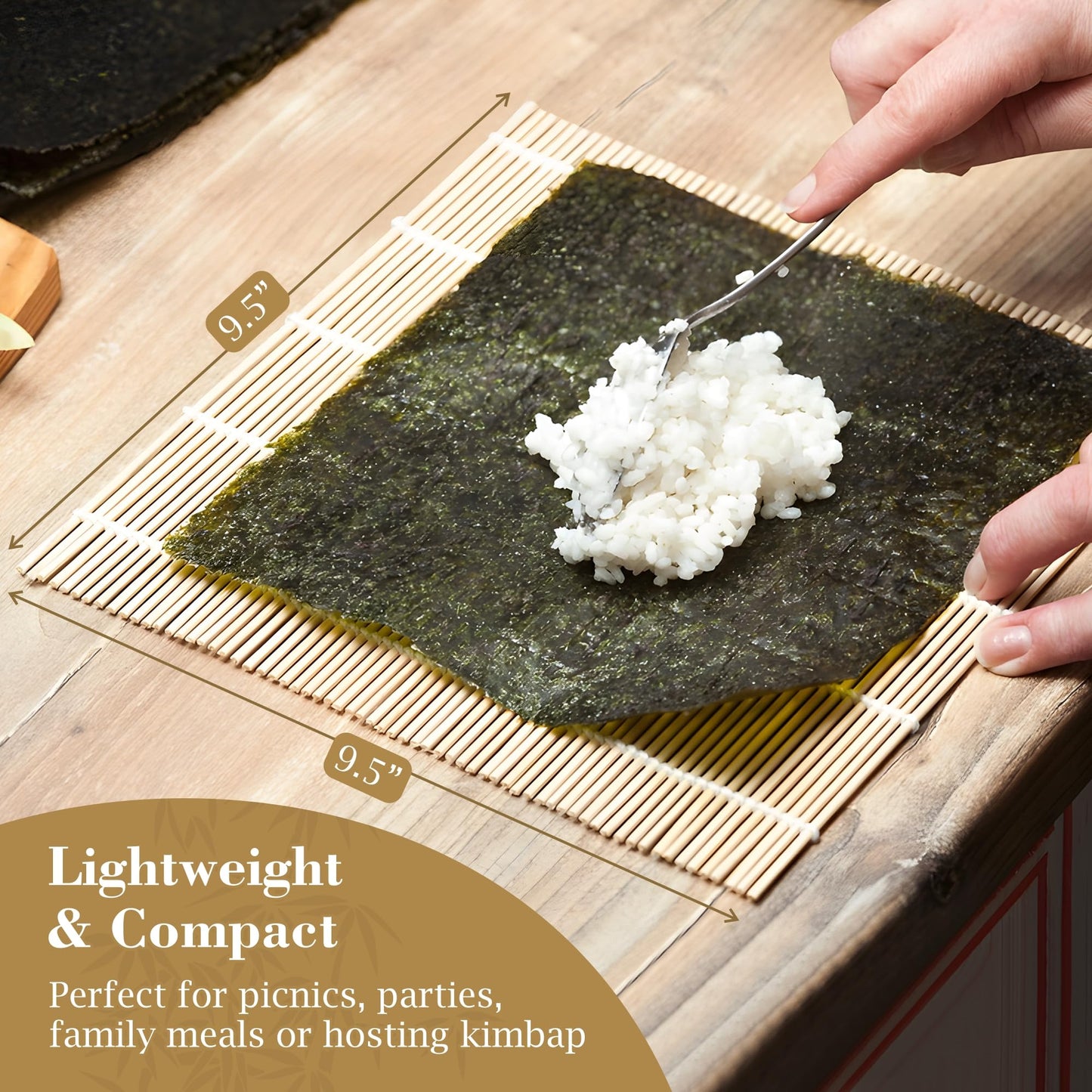 Fusion Select 10 Pk Bamboo Sushi Mat - Sushi Roller Mat for Making, Shaping & Molding Sushi Roll & Kimbap - Food-Safe Sushi Making Supplies, Tools & Accessories - Made of Natural Bamboo - 9.5x9.5