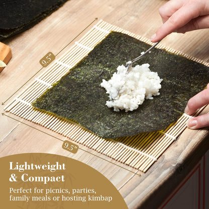 Fusion Select 10 Pk Bamboo Sushi Mat - Sushi Roller Mat for Making, Shaping & Molding Sushi Roll & Kimbap - Food-Safe Sushi Making Supplies, Tools & Accessories - Made of Natural Bamboo - 9.5x9.5