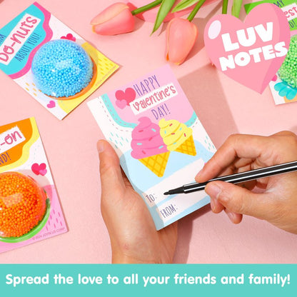 JOYIN 12 PCS Valentines Day Gift Cards with Colorful Play Modeling Squashy Bead Foam for Party Favor, Classroom Exchange Prize, Valentine’s Greeting Cards