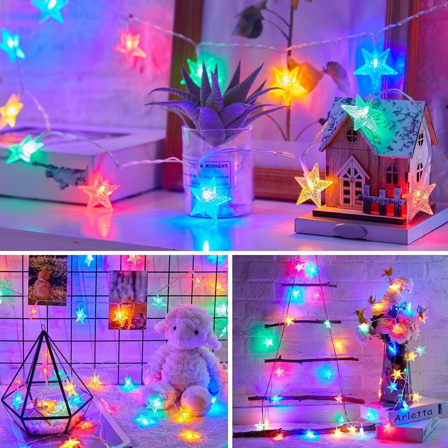 17 50 Minetom Star String Lights Battery Operated - ft LED Star Fairy String Lights with Timer, Waterproof for Indoor