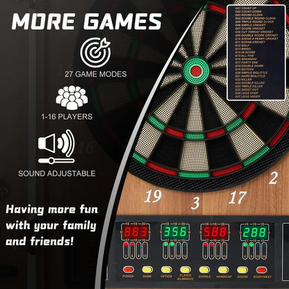 Electronic Dart Board Set, Dart Board Cabinet Set with 12 Soft Tip Darts 50 Dart Head, Electronic Dart Board, Wooden Cabinet Doors with Integrated Scoreboard for Home Use, Bars, Dar, A