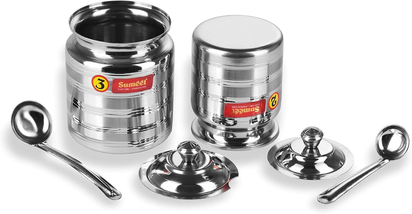 Sumeet Stainless Steel Oil and Ghee Pot Set - No. 2 (350ML) & No. 3 (500ML)