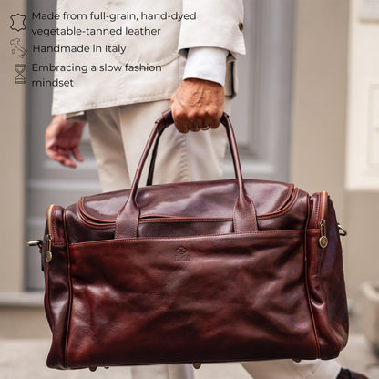 Time Resistance Leather Duffel Bag - Large Weekend Gym Travel Bag (Brown)