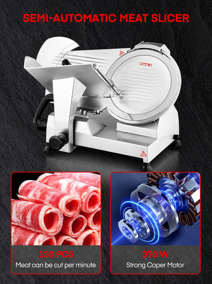 Meat Slicer 370W Commercial, Electric 12 inch Food Deli Slicer for Restaurant, 130 Pcs/Min Premium Chromium-plated Steel Blade, Semi-Auto Meat Slicer for Home Use