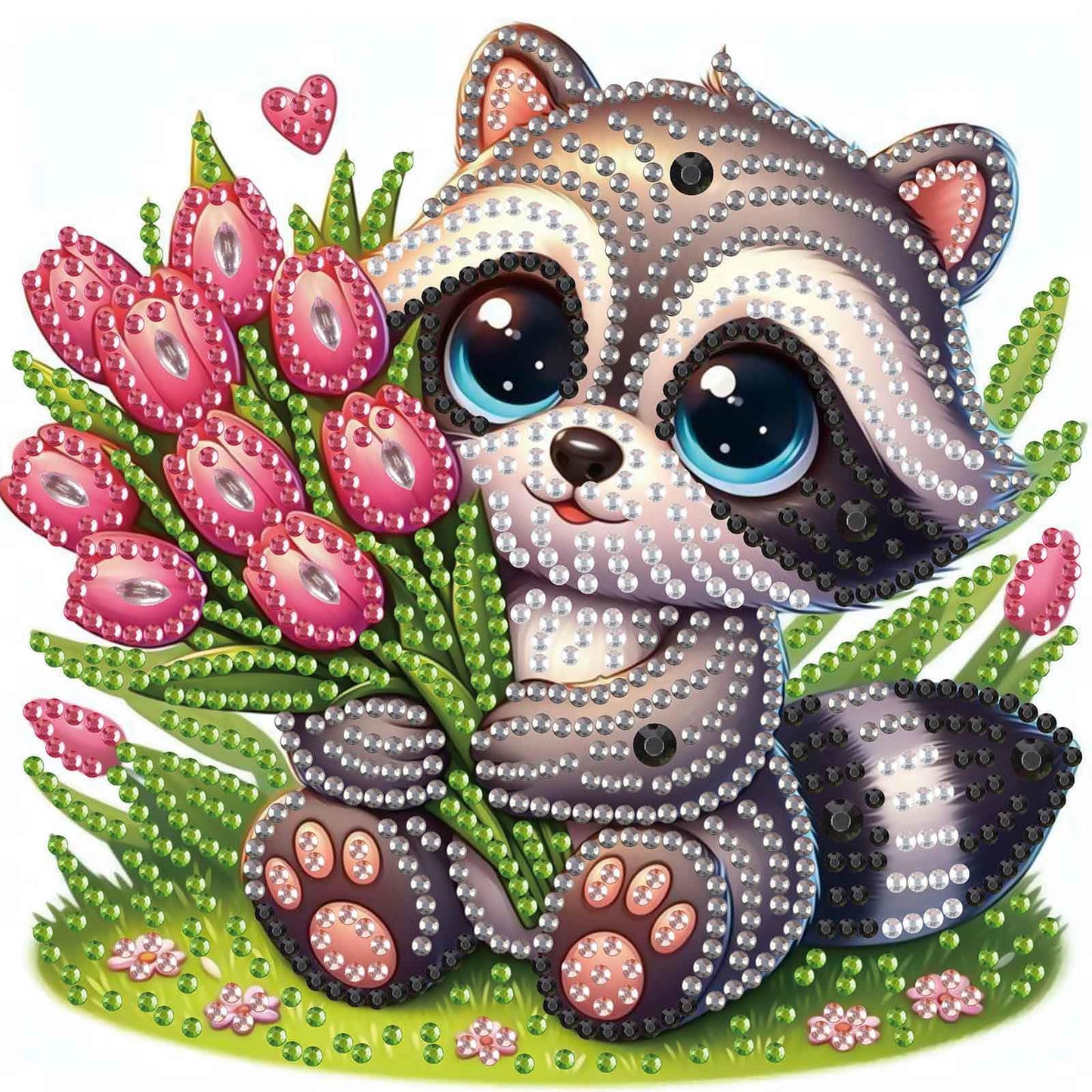 Diamond Painting Kit, 5D DIY Raccoon and tulips, Special Shape Crystal Artificial Diamond Art Partial Mosaic Handicraft for Beginners, Wall Decor Gift For Bedroom, Office, Living Room 6.7x6.7in