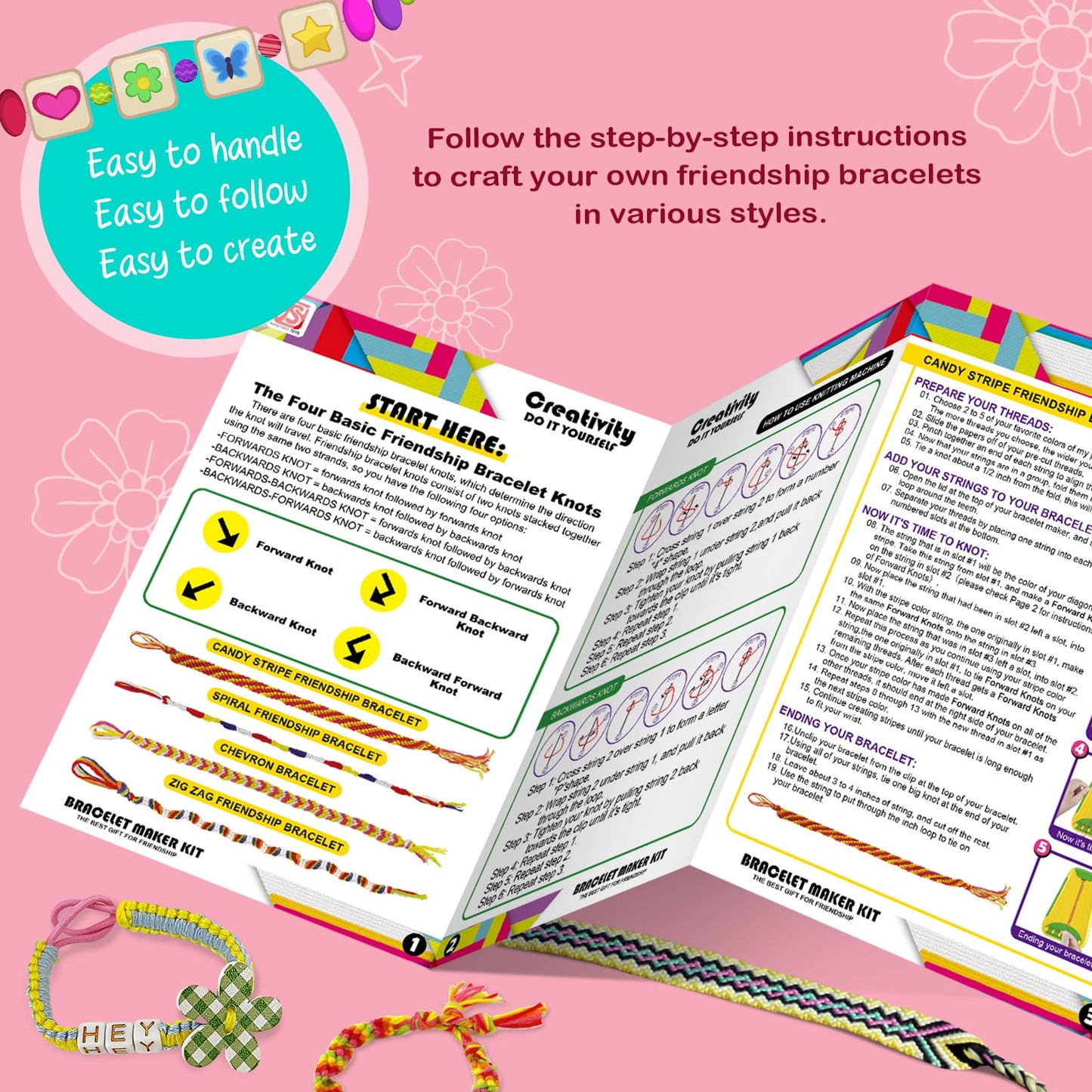 CEUCAL Bracelet Making Kit for Girls - Friendship Bracelet Kit - Birthday Gifts for Ages 6 7 8 9 10 11 12 Year, Arts and Crafts for Kids Ages 8-12 Teen String Bracelets Maker Pink
