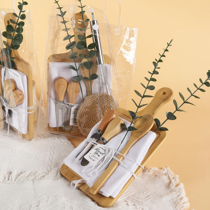 67Pcs Baby Shower Prizes for Game Winners Baby Shower Games Prizes 6 Sets Bamboo Cheese Board Spoon Fork Knives Towel Rattan Coasters Artificial Eucalyptus Stems Thank You Card Stirrers Gift Bags