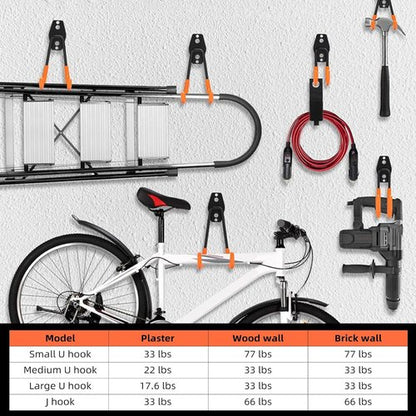 Garage Hooks by [Brand Name] - 4 Pack Heavy-Duty 7.7-Inch Square Wall Hooks for Ladders, Bikes & Tools | Black