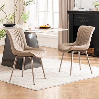 YOUTASTE Modern Upholstered Dining Chairs Set of 2, All Khaki Faux Leather Kitchen Chairs, Mid-Century Armless Accent Chairs with Metal Legs for Living Room, Bedroom
