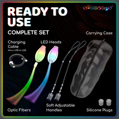 speevers LED Poi Optic Fiber Poi for Professionals - Exciting Light Show and Fast USB Charge - Strobe & Fade Light Programs - LED Prop for Spinners 1 Year Warranty