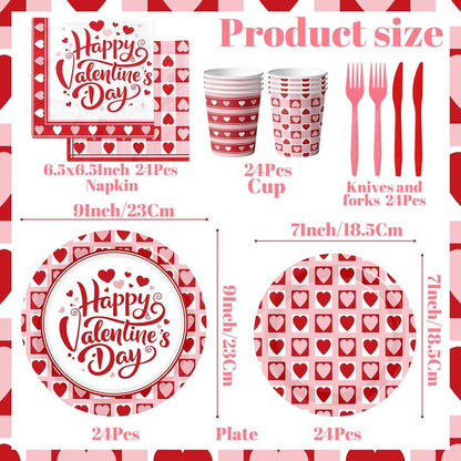 144Pcs Valentine's Day Party Plates and Napkins,Valentines Day Party Supplies Red Pink Love Heart Valentines Day Theme Tableware Set for Valentine Birthday Wedding Serve 24