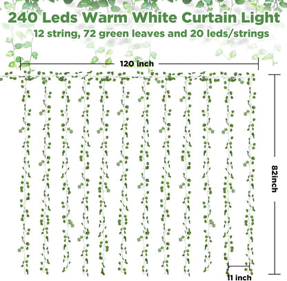 12 Pack 240 8 Fake Vines Curtain String Light LED Mode & Timer Hanging Ivy Lights Vines for Bedroom Wall Hanging Garden