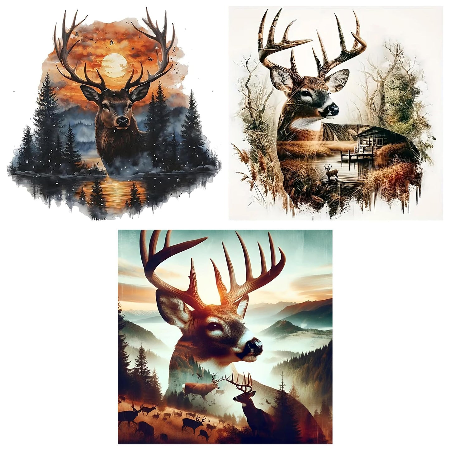 Xylogist 3 Packs Deer Diamond Art Kits for Adults,Deer Diamond Paintings Kits for Beginners,5D Diamonds Art Dot, Round Full Drill Diamonds Gem Craft Kit Home Wall Decor Gifts 13.8x13.8 Inches