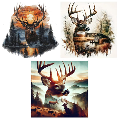 Xylogist 3 Packs Deer Diamond Art Kits for Adults,Deer Diamond Paintings Kits for Beginners,5D Diamonds Art Dot, Round Full Drill Diamonds Gem Craft Kit Home Wall Decor Gifts 13.8x13.8 Inches