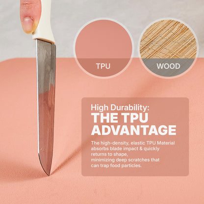 Firgi TPU Small Cutting Board Set of 3 9"x12" - Flexible Cutting Mats for Kitchen Knife Friendly, Cutting Mat Non-Slip Chopping Board Double Sided Scratch Resistant Food Grade Coral Mint Gray
